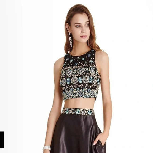 Jovani 2 Piece Black Beaded Mini Skirt Homecoming Dress Size 6 - Picture 3 of 11